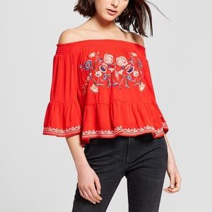 Red floral off shoulder top